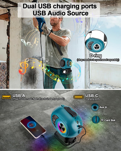 Altavoz Bluetooth Adisipsoarin Para Batería Makita 18v Lxt,