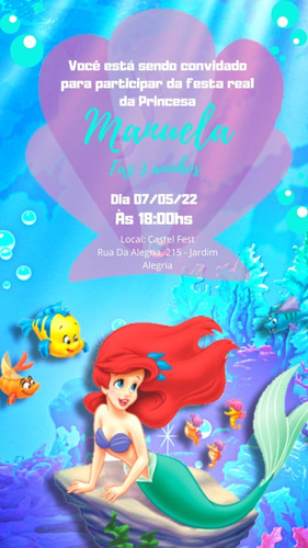 Imagem 4 de 10 de Convite Virtual Infantil Tema Pequena Sereia