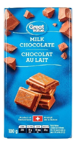 Great Value Chocolate Con Leche Milk Chocolate 100 Gr