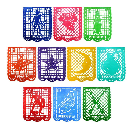 Papel Picado - Lotería  - Kit 10 Tiras De 5 Metros Plastico