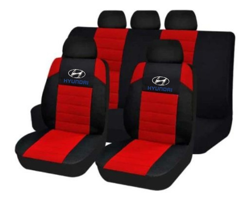 Juego Fundas Universal Tela Negro Rojo Logo Hyundai Bordado