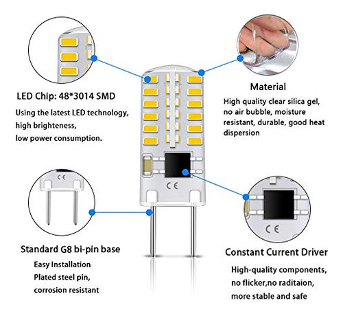 G8 Led Bulb Dimmable, T4 Bi-pin Jcd Type Base, 6000k Da...
