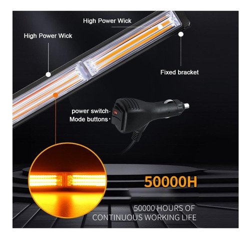 Barra Torreta Cob De Led 2 Módulos Luz Ambar 10 Funciones