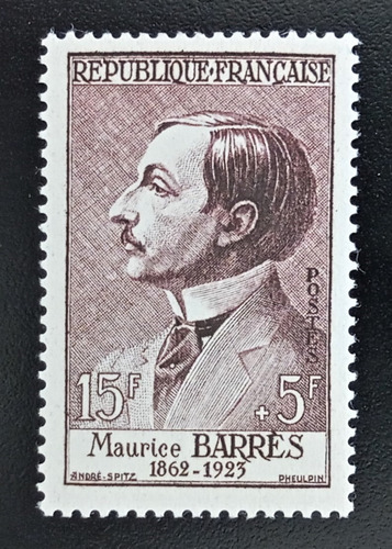 Francia, Sello Yv 1070 15 + 5 Fr M Barrès 1956 Mint L17351