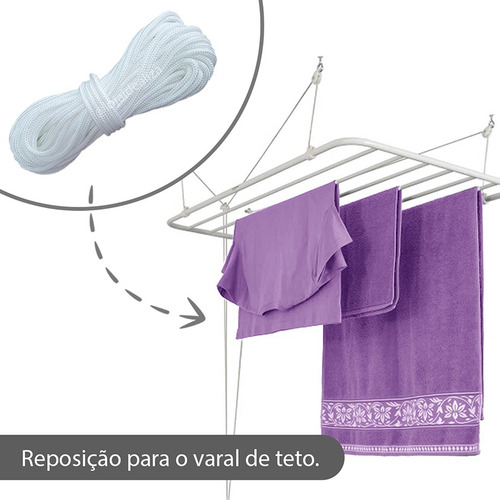 Corda De Varal De Teto Resistente Antimofo 20 Metros - 4mm