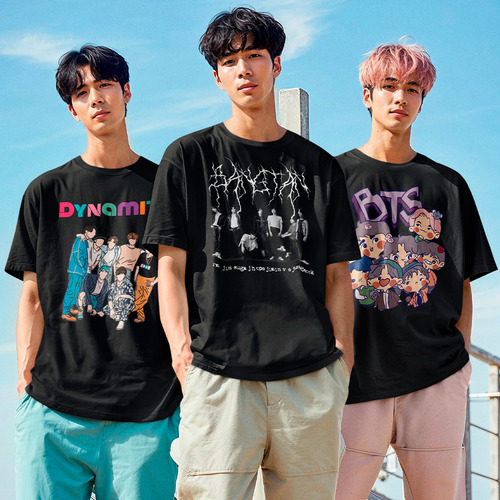 Kit 3 Camisetas Basicas Algodão Kpop Estilo Coreano Bts Band