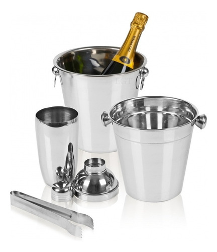 Juego De Coctelera Eh Cubeta Para Champagne Set 4 Piezas Color Acero Inox