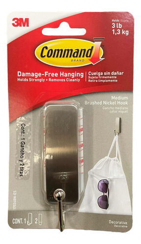 Gancho Metálico Decorativo 3m Command M Brushed Nickel Hook