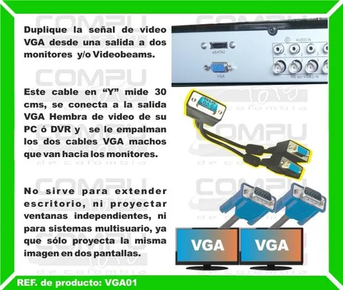 Zvga01 Cable Para Duplicar Señal Vga 1 A 2 Computoys