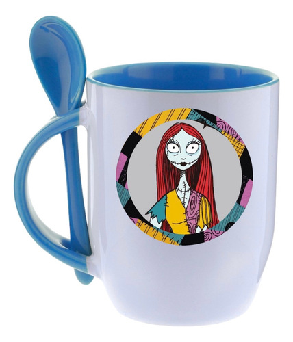 Taza Con Cuchara Sally Disney Incluye Llavero De Regalo Azul Cielo Extraño Mundo De Jack