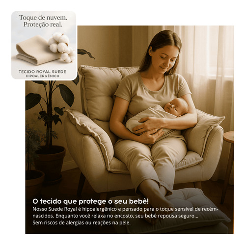 Poltrona Decorativa Amamentação Sala De Estar Com Puff