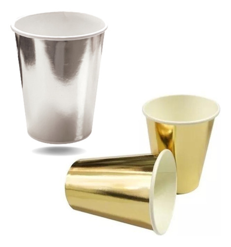 Vaso Polipapel Liso Dorado O Plateado Mesa Descartable X12