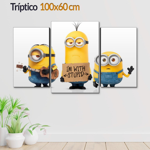 Cuadro Decorativo Moderno Minions Jd-0656 G Tríptico 100x60 Cm Sin Marco