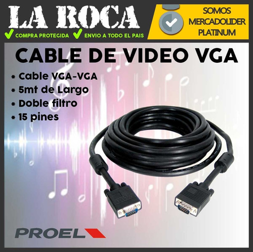 Imagen 4 de 10 de Cable Vga Monitor Proyector Doble Filtro 5 Metros Envio