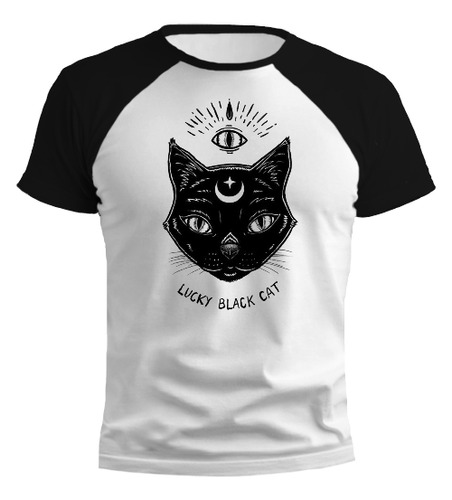 Remera Gato Negro Luna Lucky Cat Ranglan