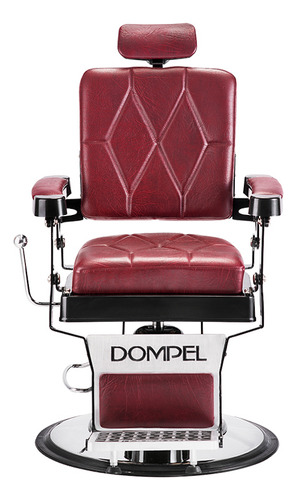 Silla de barbería Dompel Harley con respaldo reclinable con base redonda color rojo turim