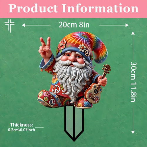 Tarjeta Acrílica Para Jardín Con Diseño De Gnomo Hippie, Dis