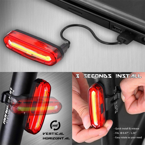 Luz Recarregável Usb De 6 Modos, Flash Traseiro, Lâmpada Led