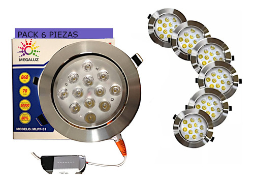 Plafon Led 12w Spot Dirigible Empotrado Paquete 6 Piezas