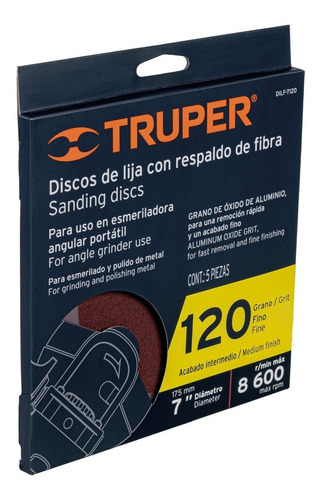 Discos De Lijas De 7'' Para Plato De Goma Grano 120 Truper