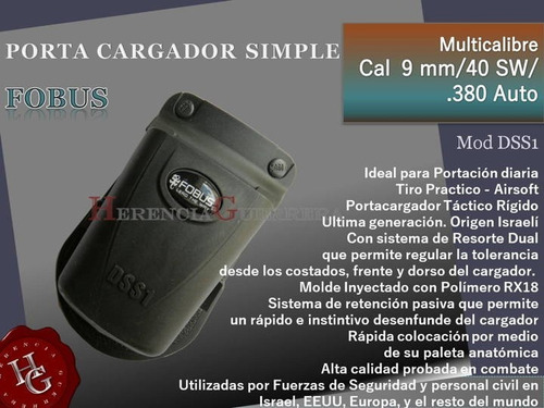 Imagen 2 de 7 de Porta Cargador Fobus Dss1 Multicalibre 9/40 /380/ Monohilera
