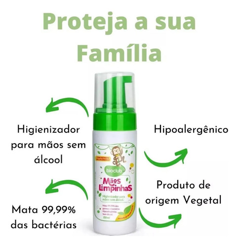 Espuma Higienizadora Mãos Limpinhas Sem Álcool Bioclub 200ml