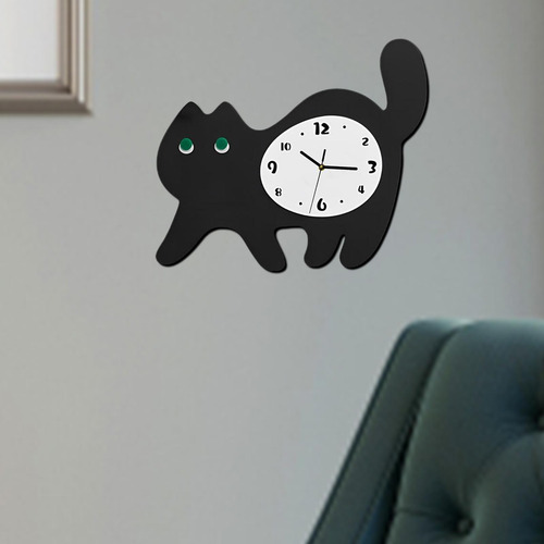 Reloj De Pared Con Forma De Gato, Creativo, Fácil De Negro