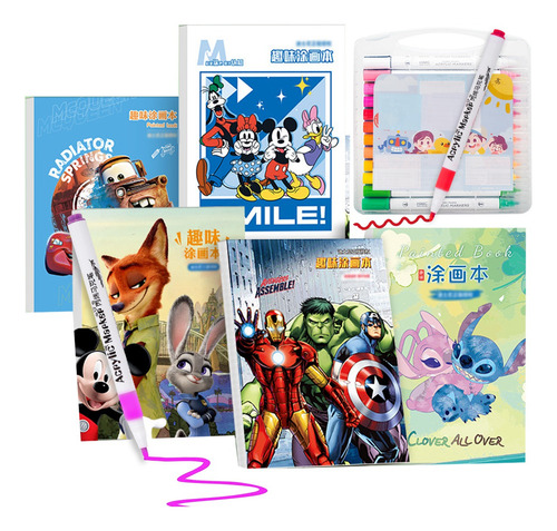 5pz Libro Colorear Para Niño + Marcador Acrílico 24 Colores