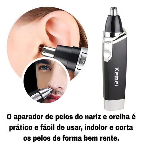 Kit Profissional Barber Shop Kemei Shaver 2024 +dragão+nariz Cor Preto