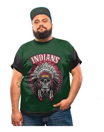 Camiseta Plus Size Indians Caveira Skull Cocar