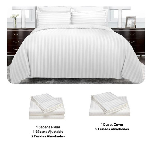 Imagen 2 de 4 de Set Duvet Blanco Queen + Juego Sabanas Blanco = 7 Pzas