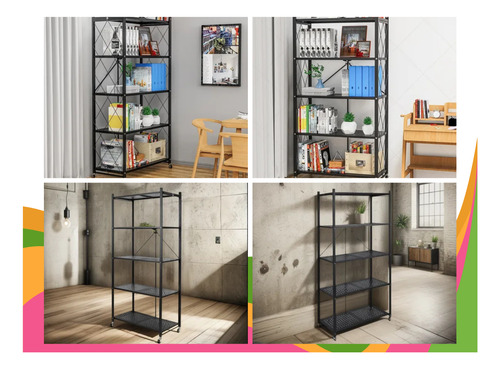 Estanterias Plegables De Metal De 5 Estantes Con Ruedas Negro