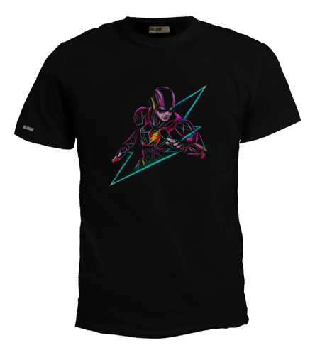 Camiseta Estampada The Flash Rosa Con Rayo Azul Hombre Bto 