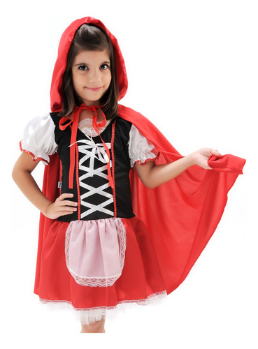 Vestido Chapeuzinho Vermelho Luxo Capa E Luvas Infantil 