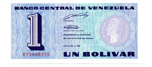 Billete 1 Bolívar De Venezuela, Pick 68a, Año 1989. Sc