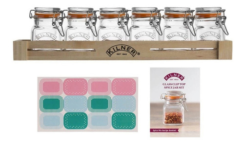 Imagen 2 de 3 de Set 6 Frascos Kilner Especias 70ml + Caja Madera