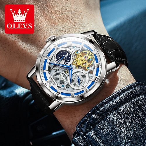 Relojes Luminosos Olevs Automatic Skeleton Para Hombre Color Del Bisel Silver/blue