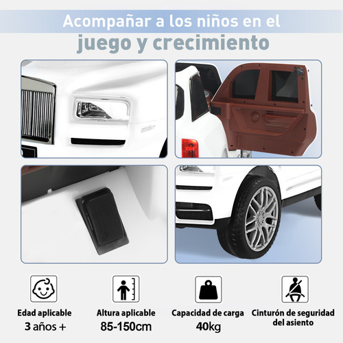 HONEY WHALE Carro Electrico Para Niños Montable Con Control Remoto 8110 Autonomía de 70 Minutos Velocidad Máxima 5 KM/H Color Blanco Honeywhale