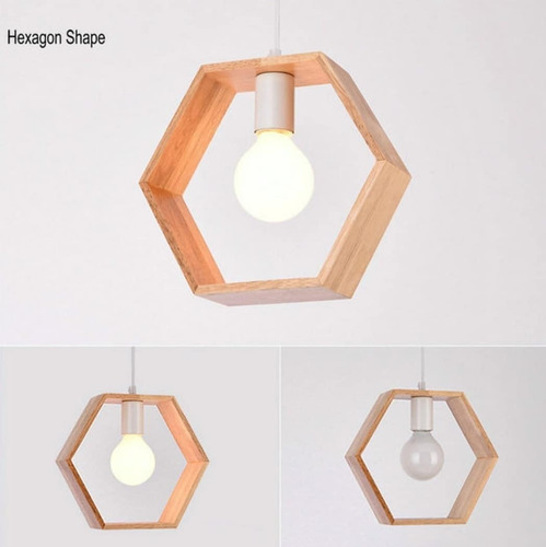 Lampara Moderna Techo Colgante Madera Hexagonal