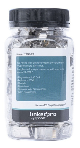 Plug Modular Rj45 Chapado Oro 100pz Cat6 Blindado Pin Tierra