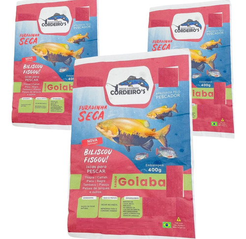 Isca Para Pesca Ração Furadinha Sabor Goiaba 400g - 3 Pacote Cor Foto