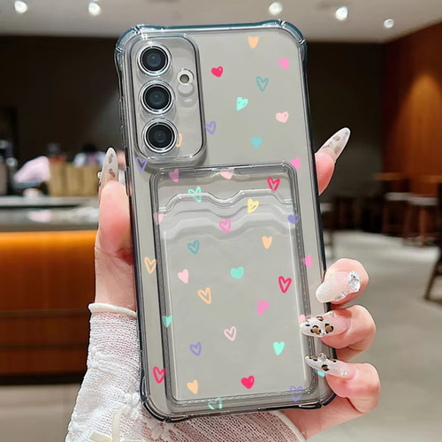 Funda De Tpu Para Samsung Galaxy Tipo Billetera Con Tarjetero Con Corazones Pequeños