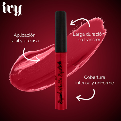 Labial Liquido Mate Indeleble Ivy Larga Duracion Red Crush