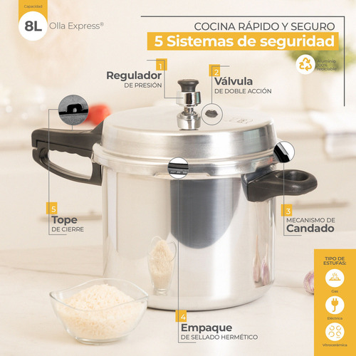Olla Express Ekco Clásica Aluminio 8 Litros Color Plateado Plateado