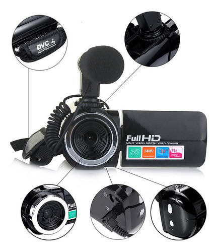 Para Câmera Hd 1080p, Zoom Digital 18x Com Microfone