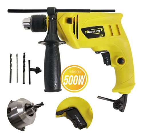 Imagem 2 de 5 de Furadeira Parafusadeira Impacto 1/2'' 500w Titanium + Brinde
