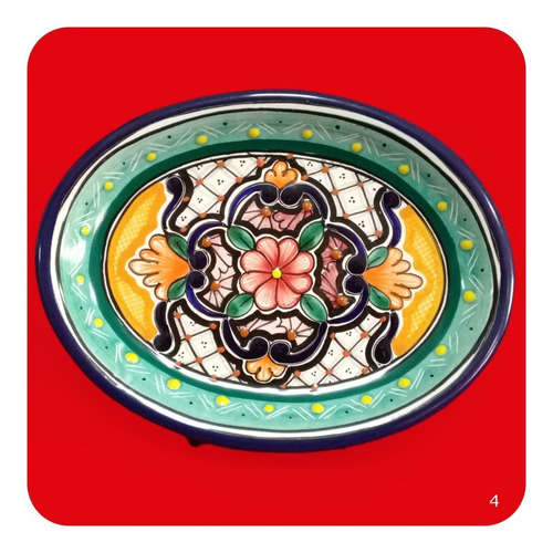 Imagen 4 de 5 de 2 Charolas Ovalada De Talavera Poblana 22x17 Cm Botanero Chr