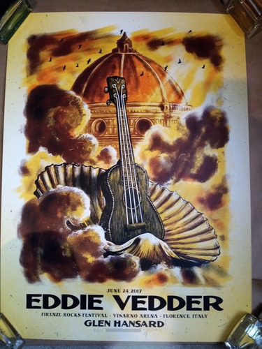 Pearl Jam Eddie Vedder Poster Florencia Firmado No Metallica (Usado)