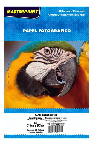Papel Fotográfico Glossy A4 180g Branco Masterprint 50 Folhas