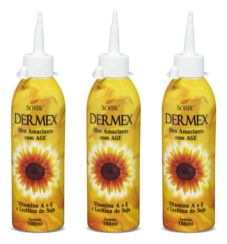 Kit 3 Un Oleo De Girassol 100ml Dermex Com Age Para Pele